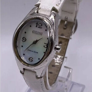 Ecclissi Ladies Sterling Silver Mother of Pearl Dial Leather Band Watch